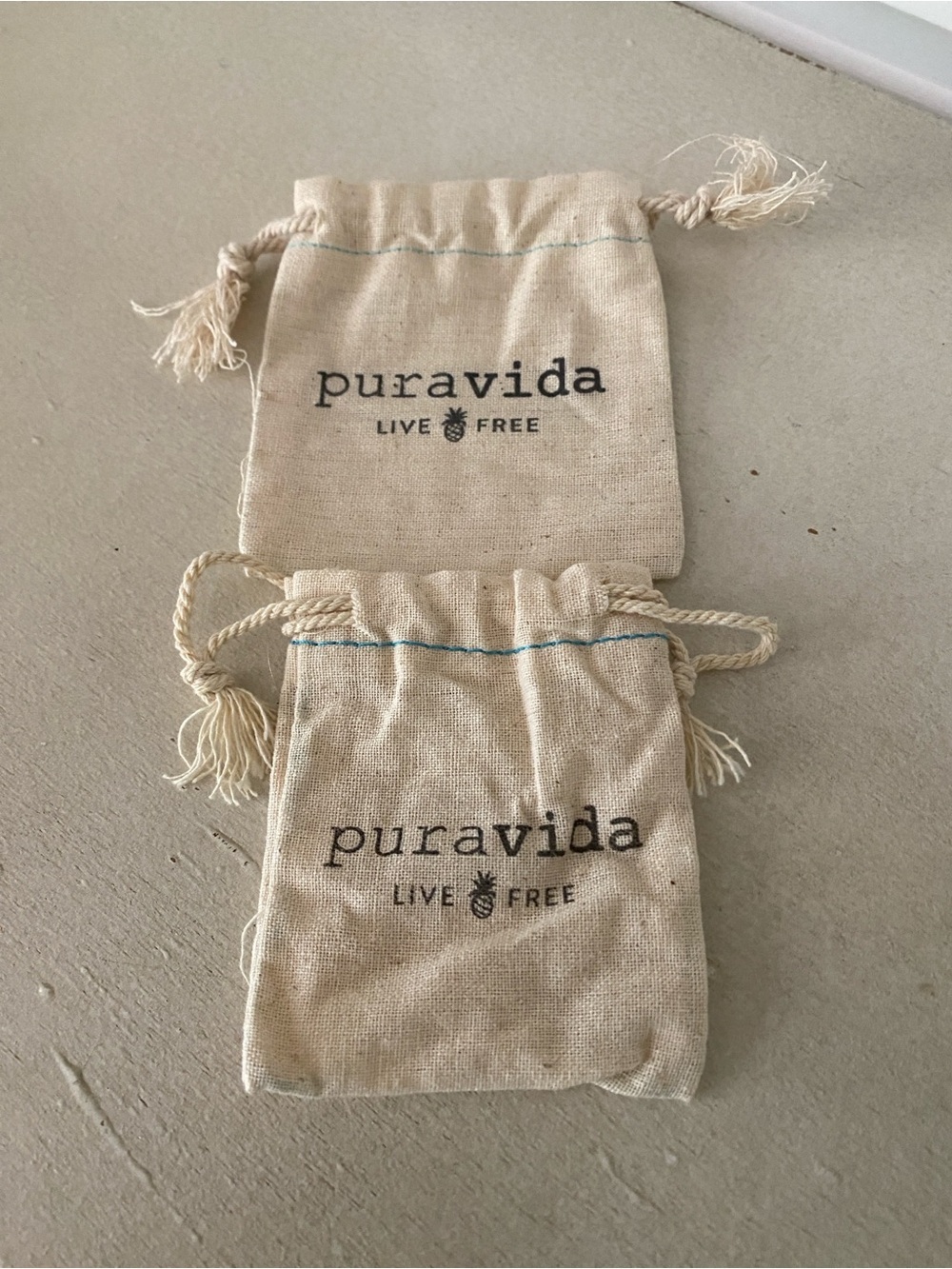 Pura Vida Cream Canvas Drawstring Pouch Duo
